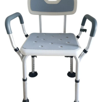 Silla ducha en aluminio con respaldo y descansa brazo