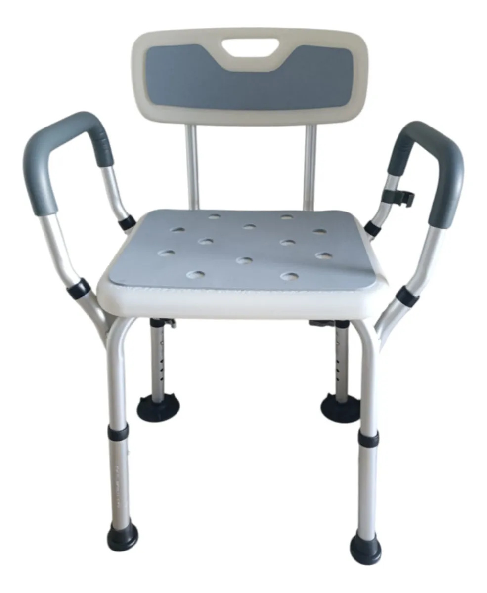 Silla ducha en aluminio con respaldo y descansa brazo